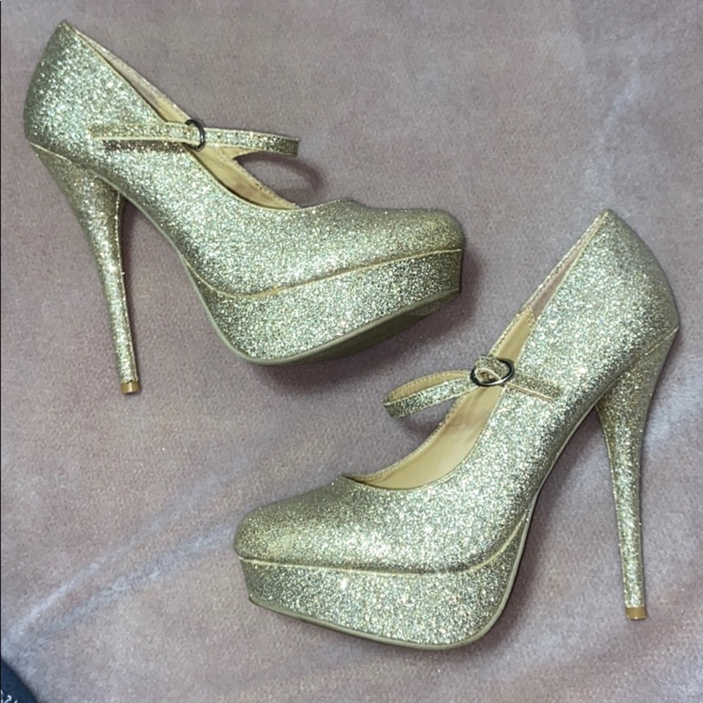 Glitter gold heels